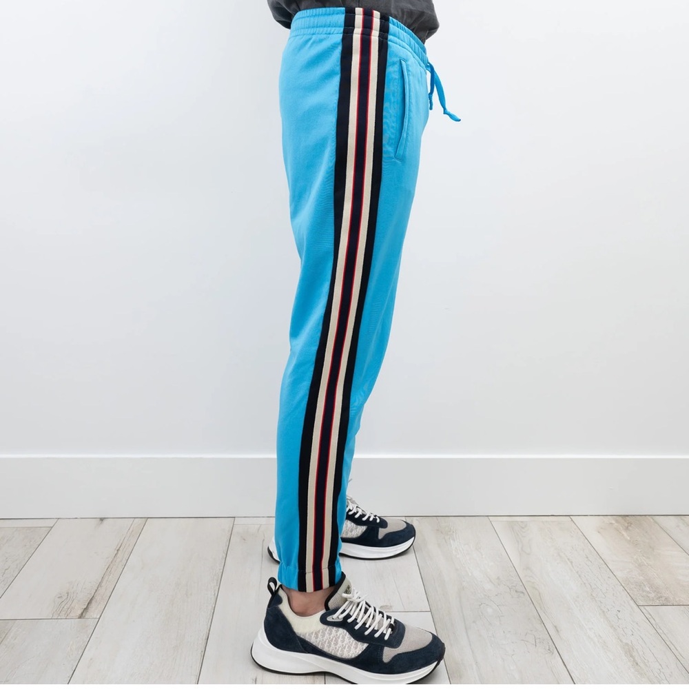 Men’s GUCCI Side-stripe Tapered-leg Jersey Track Pants In Blue